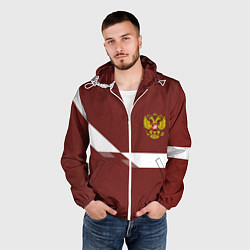 Ветровка с капюшоном мужская Россия спорт геометрия, цвет: 3D-белый — фото 2