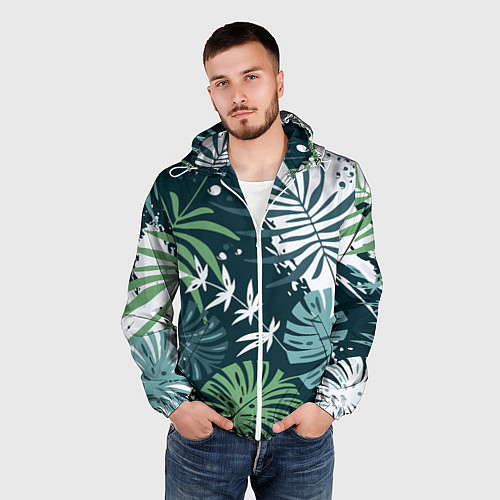 Мужская ветровка Листья тропических джунглей абстракция / 3D-Белый – фото 3