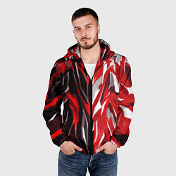 Ветровка с капюшоном мужская Красная абстракция на чёрно-белом фоне, цвет: 3D-черный — фото 2
