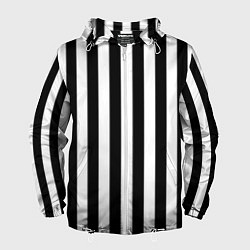 Ветровка с капюшоном мужская Вертикальные черно белые полосы, цвет: 3D-белый