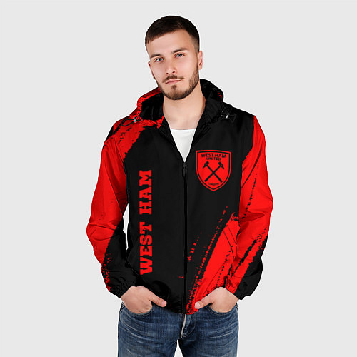 Мужская ветровка West Ham - red gradient вертикально / 3D-Черный – фото 3