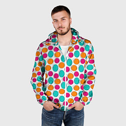 Ветровка с капюшоном мужская Паттерн с цветными пузырями, цвет: 3D-белый — фото 2