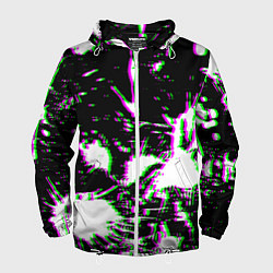 Ветровка с капюшоном мужская Краски глитч неон, цвет: 3D-белый