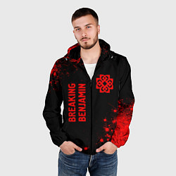 Ветровка с капюшоном мужская Breaking Benjamin - red gradient вертикально, цвет: 3D-черный — фото 2