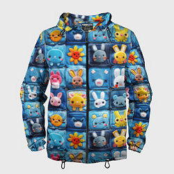 Ветровка с капюшоном мужская Пэчворк с кроликами, цвет: 3D-черный
