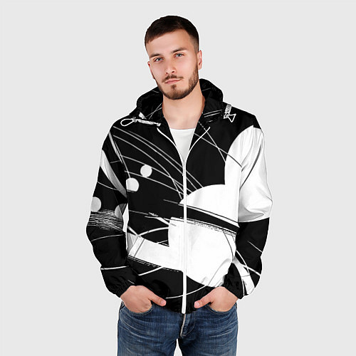 Мужская ветровка Black and white vanguard abstraction - ai art fant / 3D-Белый – фото 3