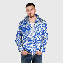 Ветровка с капюшоном мужская Русская гжель, цвет: 3D-белый — фото 2
