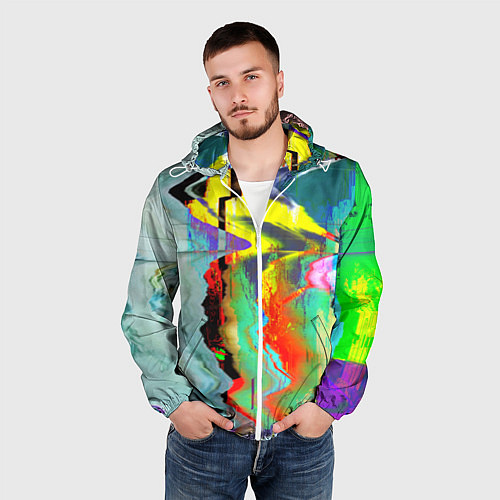 Мужская ветровка Текстура глитч краски / 3D-Белый – фото 3