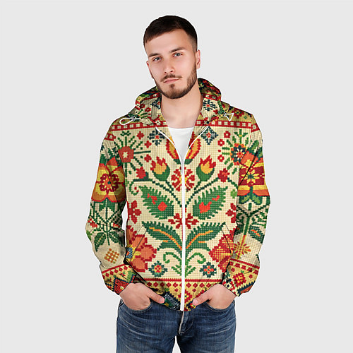 Мужская ветровка Славянский узор и орнамент / 3D-Белый – фото 3