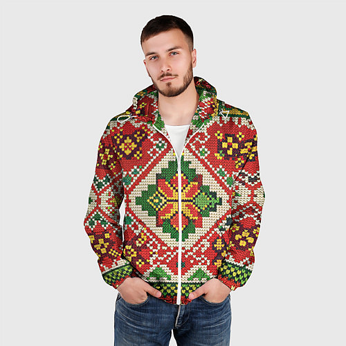 Мужская ветровка Классические русские узоры и орнамент / 3D-Белый – фото 3
