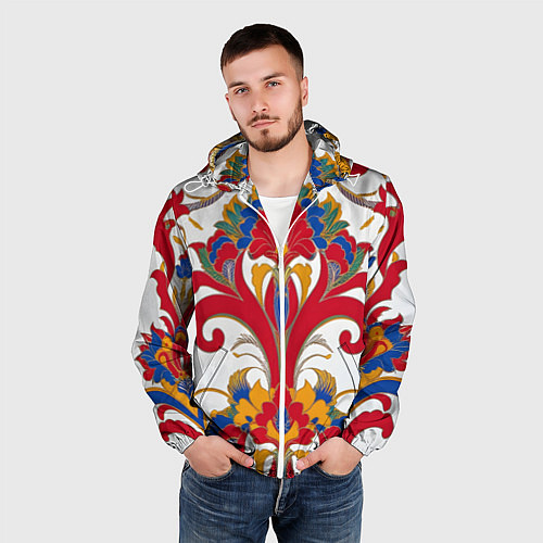 Мужская ветровка Яркий алый узор / 3D-Белый – фото 3