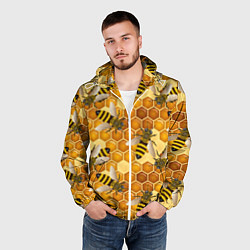 Ветровка с капюшоном мужская Пчелиный цветной паттерн, цвет: 3D-белый — фото 2