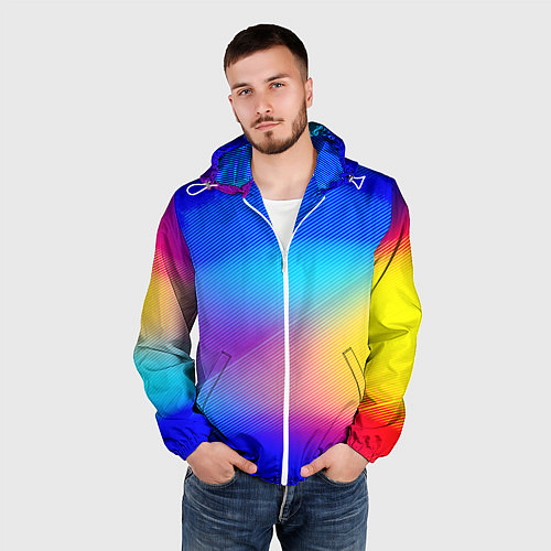 Мужская ветровка Линии геометрии градиент / 3D-Белый – фото 3