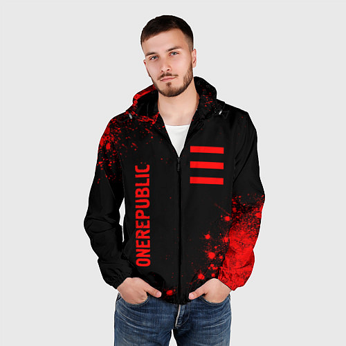 Мужская ветровка OneRepublic - red gradient вертикально / 3D-Черный – фото 3