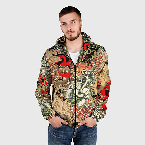 Мужская ветровка Будда и Ганеша на фоне сансары и мандалы / 3D-Черный – фото 3