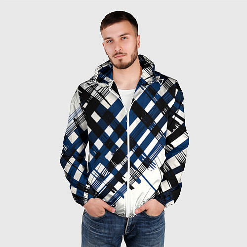 Мужская ветровка Косая клетка бело-синяя / 3D-Белый – фото 3
