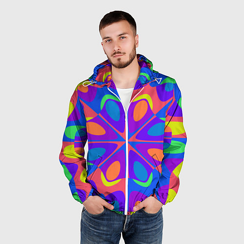 Мужская ветровка Оптический узор красочная мозаика / 3D-Белый – фото 3
