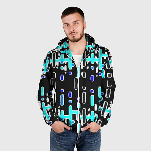 Мужская ветровка Синие линии и точки на чёрном фоне / 3D-Белый – фото 3