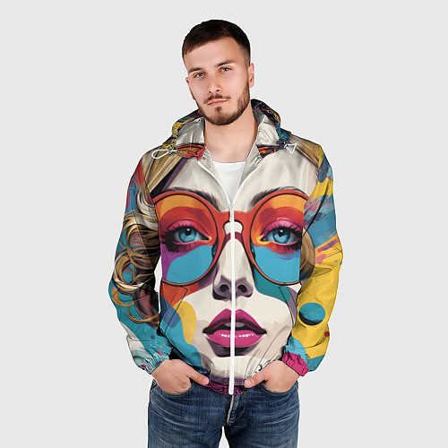 Мужская ветровка Девушка в солнечных очках поп-арт / 3D-Белый – фото 3