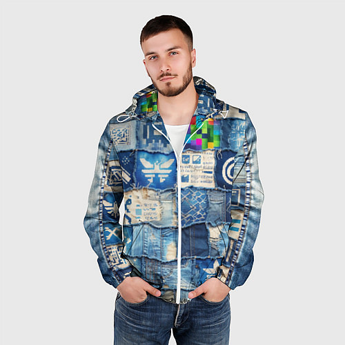 Мужская ветровка Пэчворк с игровыми значками / 3D-Белый – фото 3