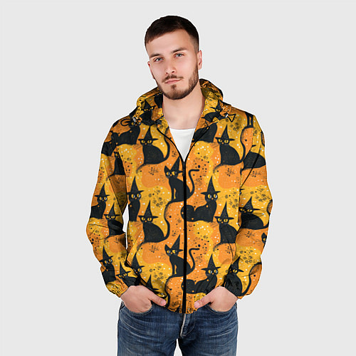 Мужская ветровка Кошки в шляпах - паттерн / 3D-Черный – фото 3