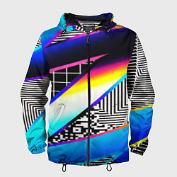 Ветровка с капюшоном мужская Neon stripes geometry, цвет: 3D-черный