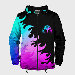 Ветровка с капюшоном мужская Король и Шут неоновый огонь, цвет: 3D-черный