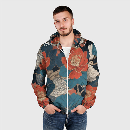 Мужская ветровка Цветы в стиле иредзуми / 3D-Белый – фото 3