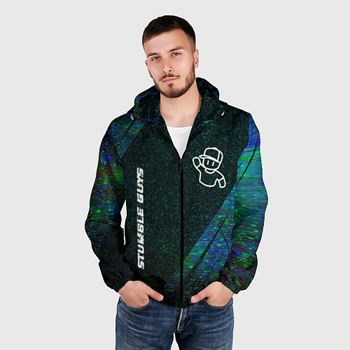 Мужская ветровка Stumble Guys glitch blue / 3D-Черный – фото 3