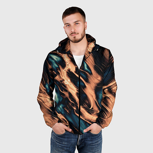 Мужская ветровка Абстракция тёмный бирюзово-медный / 3D-Черный – фото 3