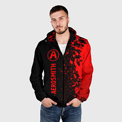Ветровка с капюшоном мужская Aerosmith - red gradient по-вертикали, цвет: 3D-черный — фото 2