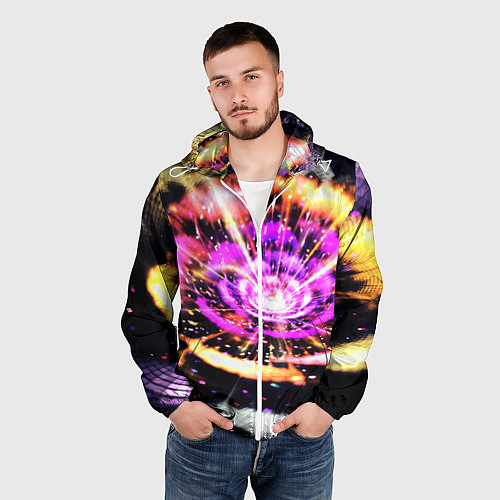 Мужская ветровка Оптический узор цветок / 3D-Белый – фото 3