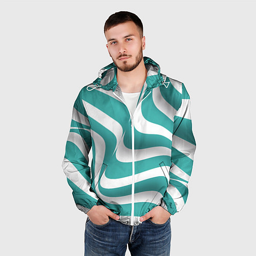 Мужская ветровка Абстрактные объёмные полосы - оптическая иллюзия / 3D-Белый – фото 3