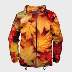 Ветровка с капюшоном мужская Осенние кленовые листья, цвет: 3D-черный