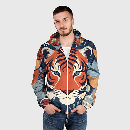 Мужская ветровка Тигр яркие контрасты / 3D-Белый – фото 3