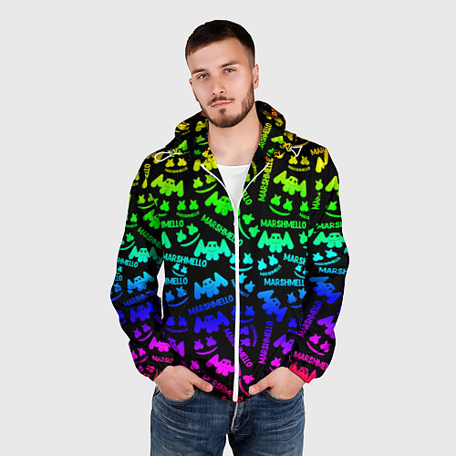 Мужская ветровка Marshmello neon steel pattern / 3D-Белый – фото 3