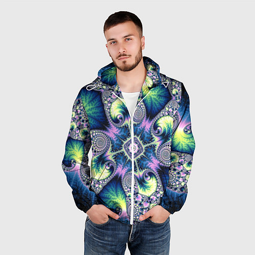 Мужская ветровка Оптический фрактал абстрактные узоры / 3D-Белый – фото 3