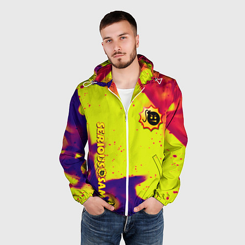 Мужская ветровка Serious Sam flame yellow / 3D-Белый – фото 3
