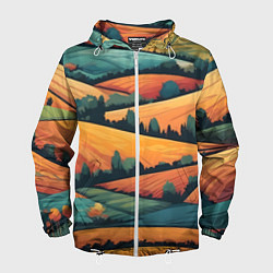 Ветровка с капюшоном мужская Поля луга, цвет: 3D-белый