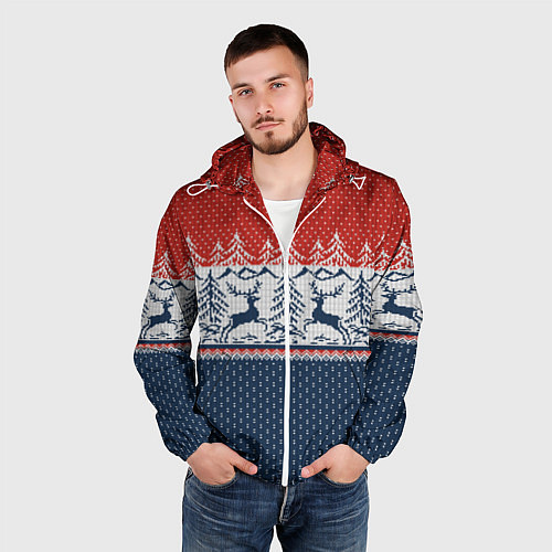 Мужская ветровка Новогодний вязаный узор / 3D-Белый – фото 3