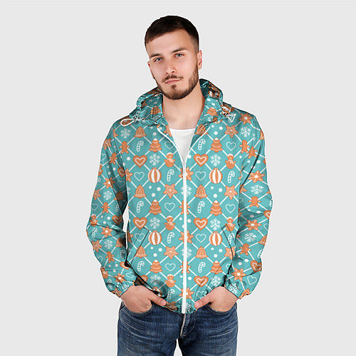 Мужская ветровка Новогодний фон с печеньем / 3D-Белый – фото 3