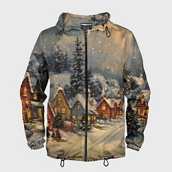 Мужская ветровка Новогодние зимние домики