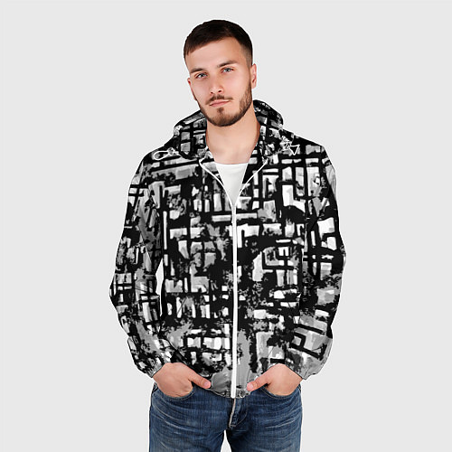 Мужская ветровка Бело-чёрная абстракция / 3D-Белый – фото 3