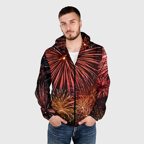 Мужская ветровка Яркий красочный фейерверк / 3D-Черный – фото 3