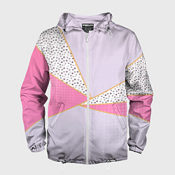 Ветровка с капюшоном мужская Геометрическая абстракция с треугольниками и пятни, цвет: 3D-белый