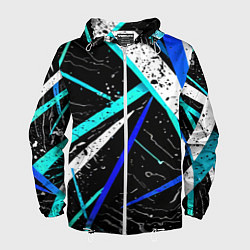 Ветровка с капюшоном мужская Разноцветные праздничные линии, цвет: 3D-белый