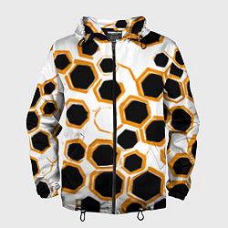 Ветровка с капюшоном мужская Чёрно-жёлтые шестиугольники на белом фоне, цвет: 3D-черный