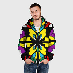 Ветровка с капюшоном мужская Яркий калейдоскоп, цвет: 3D-черный — фото 2