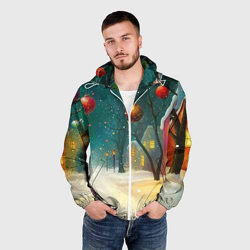 Мужская ветровка Новогодние шары и тропинка / 3D-Белый – фото 3