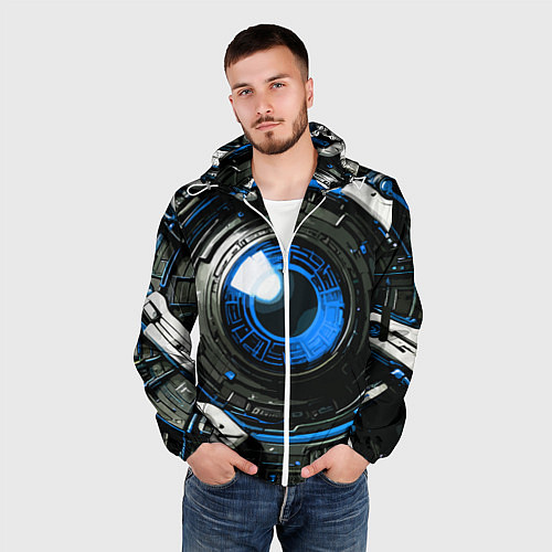 Мужская ветровка Синяя сфера киберпанк / 3D-Белый – фото 3